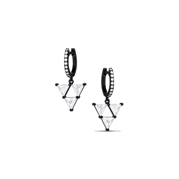 black gold rose cut diamond trillion trio<br>earring with diamond huggie hoop <span class='visuallyhidden'>Call or text 323-404-2959 if you need shopping assistance.</span>